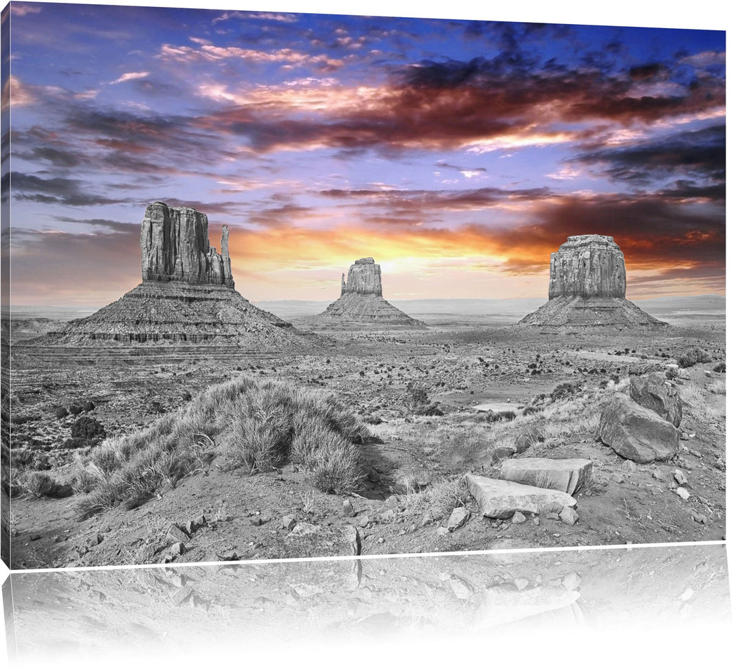 schöne Utah Monument Valley schwarz/weiss Format: 100x70 auf Leinwand, XXL riesige Bilder fertig ger