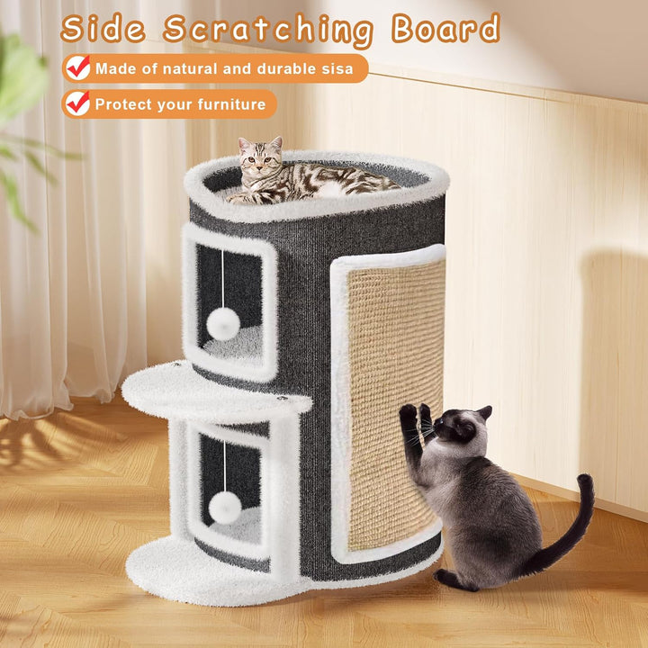 2-stöckige Katzenhöhle Katzenfass, Katzenhaus mit Kratzbrett für Indoor-Katzen,Kratzbaum Klein mit P