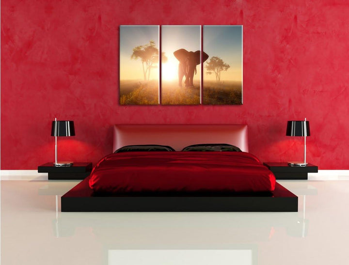 Pixxprint Elefant in der Wüste als Leinwandbild/Grösse: 3 Teilig (120x80) / Wandbild/Kunstdruck/fert