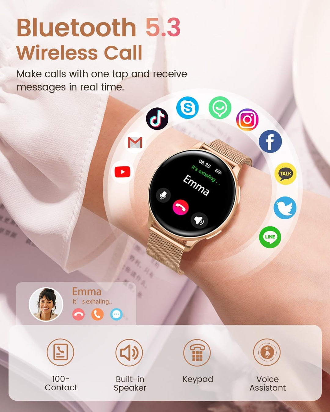 RUXINGX Smartwatch Damen, 1.27" Smart Watch Rund mit Telefonfunktion, 24H SpO2 Pulsuhr, Fitnessuhr m