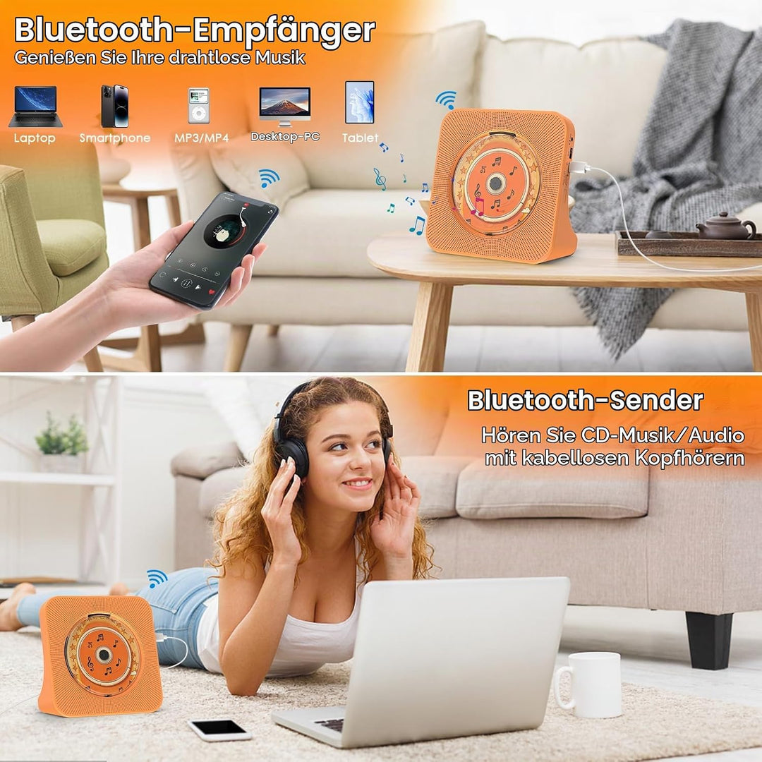 CD Player mit Lautsprecher CD-Player Bluetooth 5.0 mit Fernbedienung Staubschutzhülle Bildschirm FM-