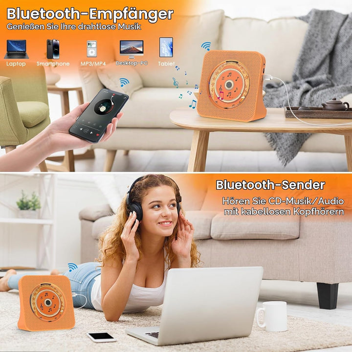 CD Player mit Lautsprecher CD-Player Bluetooth 5.0 mit Fernbedienung Staubschutzhülle Bildschirm FM-