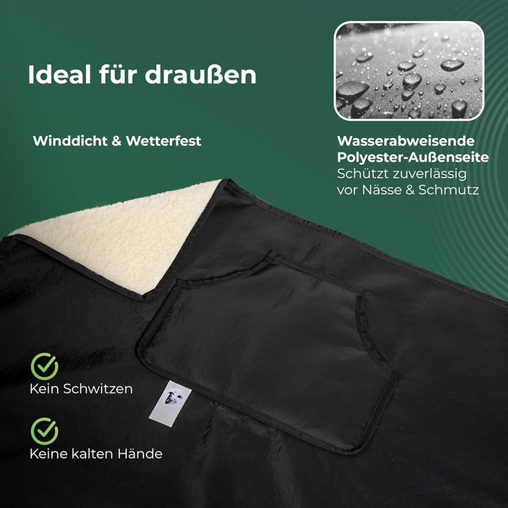 NOVALIV Schurwoll Kniedecke Outdoor Rollstuhl - Warme Beindecke mit wasserabweisender Oberseite - Sc