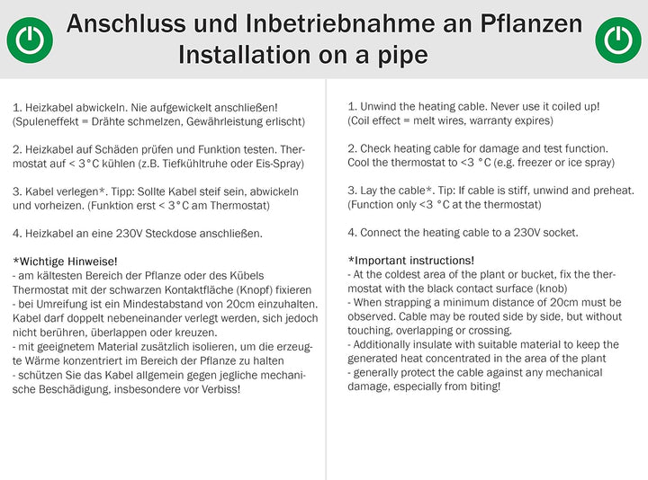 Cerres Frostschutz Heizkabel Mit Knopf-Thermostat, Pflanzen-Heizung, 1m 2m 4m 8m 12m 14m 24m 36m 48m