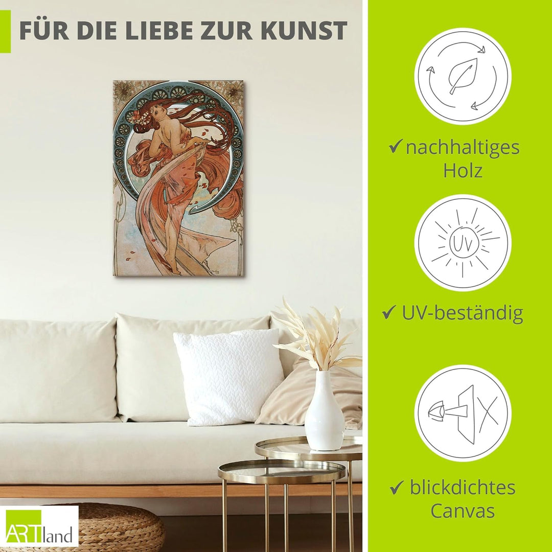 ARTland Leinwandbilder Wandbild Bild auf Leinwand 40x60 cm Wanddeko Frau Kleid Ornamente Vier Künste