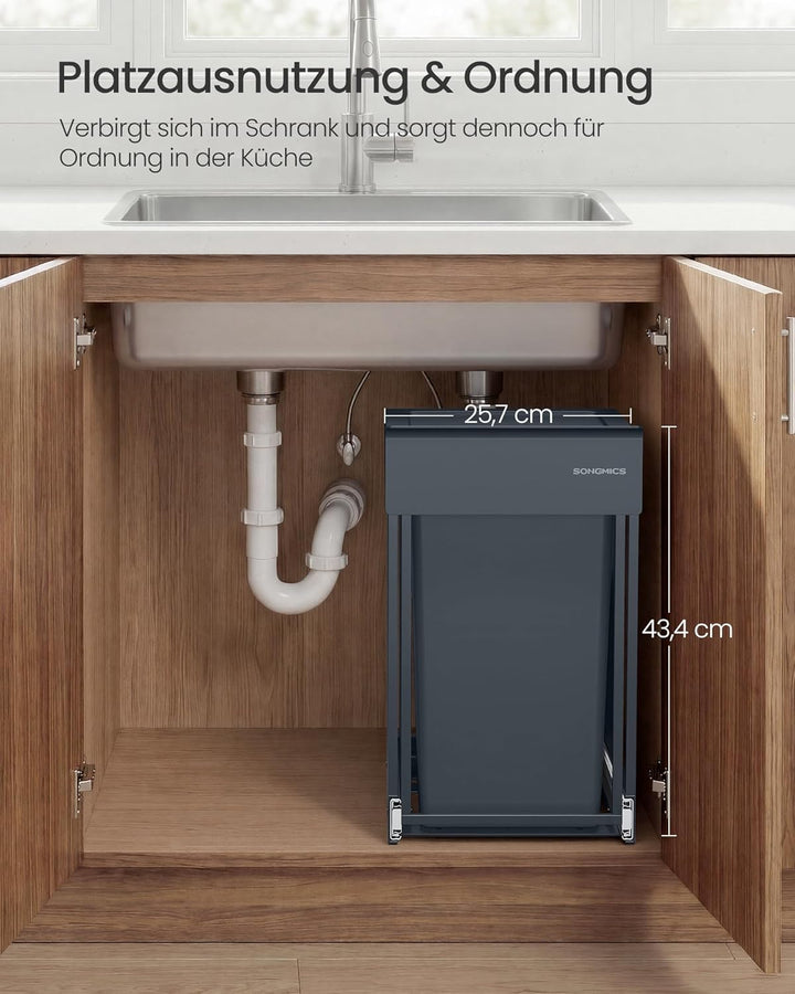 SONGMICS Mülleimer Küche, ausziehbar, Stahlrahmen, ABS-Deckel grau 1 x 20 L, grau 1 x 20 L