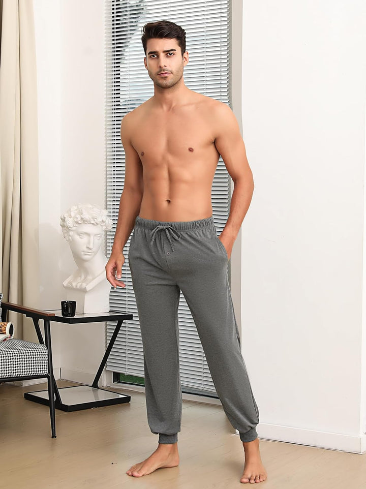 Marvmys Schlafanzughose Herren Lang mit Bündchen Einfarbige Pyjamahose für Männer Schlafhose Haushos