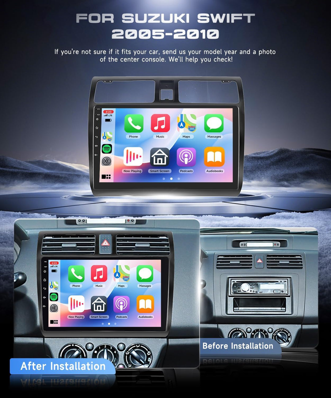 4G+64G Autoradio Android 15 für Suzuki Swift 2005-2010, 10.1 Zoll 1280*720P HD Touchscreen Auto Radi