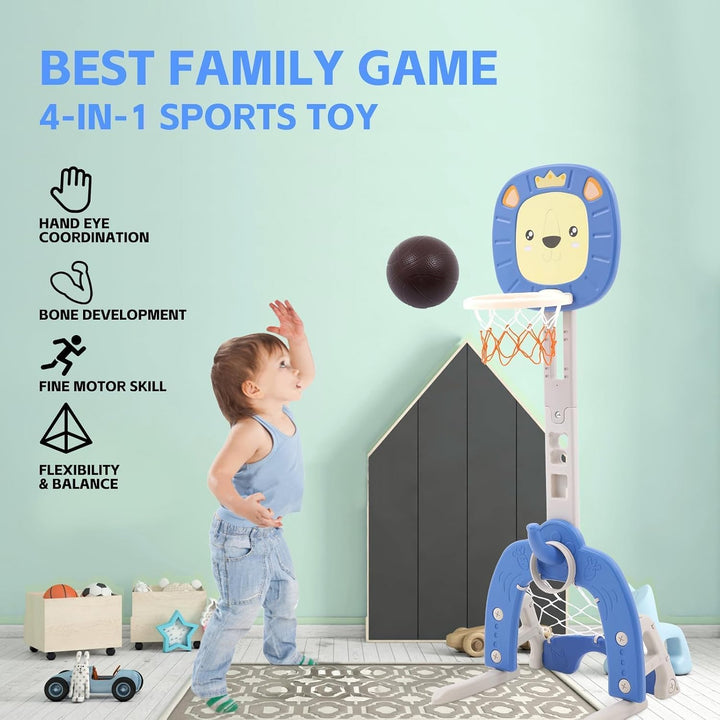 Kinder Basketballkorb Set 4 in 1 Basketballkorb Indoor Outdoor mit Basketbälle Fussballtor Wurfspiel