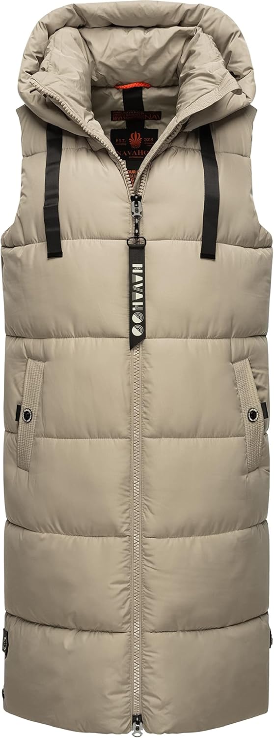 Navahoo Damen ärmellose lange Outdoorweste warme Winterjacke Schnuffelchen XS-3XL XS Pebble Grey, XS