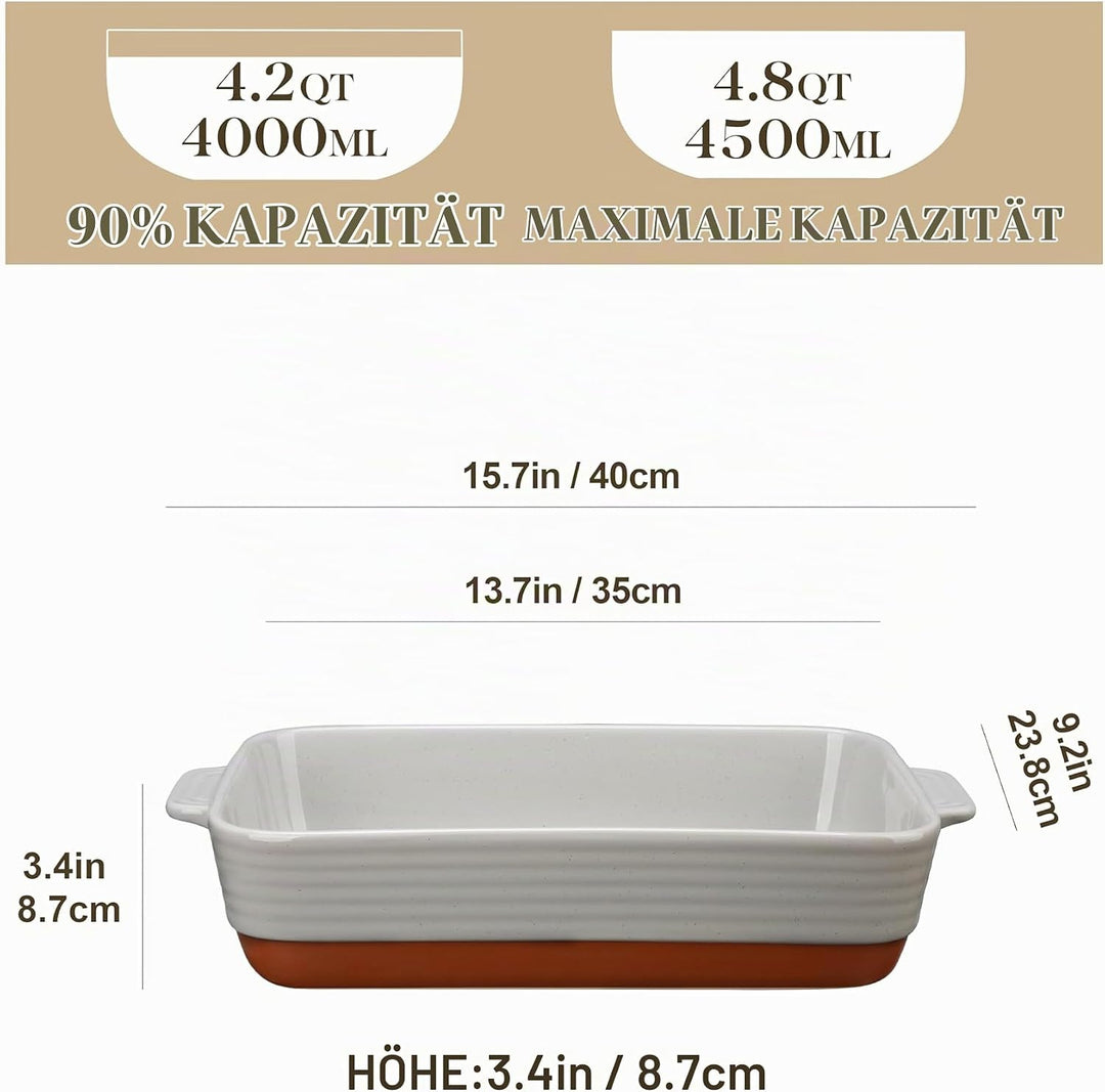 MALACASA, Serie TARA, Graue Auflaufform Gross, 4.5L Backformen, Auflaufformen rechteckig aus Steingu
