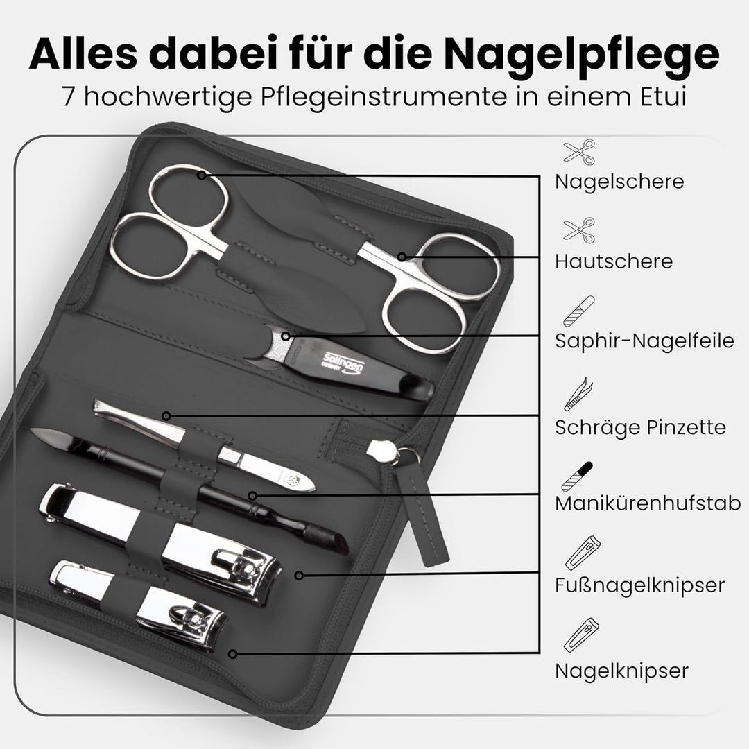 Maniküre Set 7-teilig – Reissverschluss-Etui mit Instrumenten aus Edelstahl & Karbonstahl – Maniküre