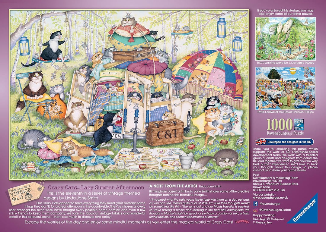 Ravensburger 16975 Crazy Cats Lazy Summer Afternoon 1000 Teile Puzzle für Erwachsene und Kinder ab 1