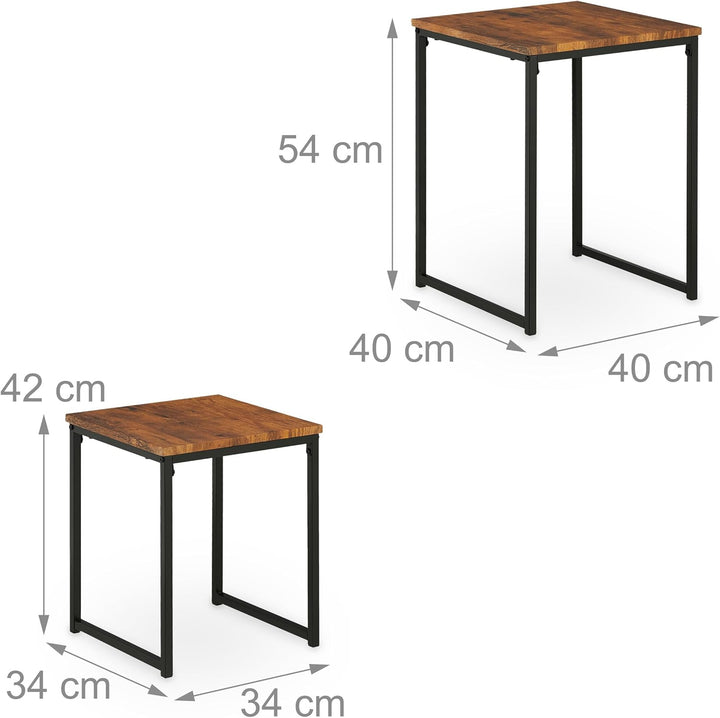 Relaxdays Beistelltisch 2er Set Metall quadratisch, braun/schwarz | Satztisch 2 Grössen, stapelbar,