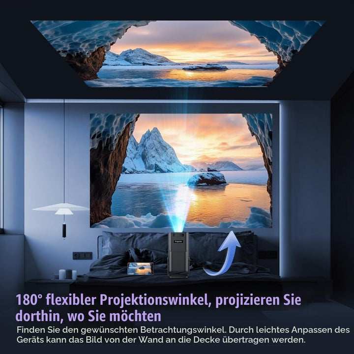 Mini Beamer mit Android 11, 720P HD Projektor, WLAN &amp; Bluetooth, automatische Trapezkorrektur, tragb