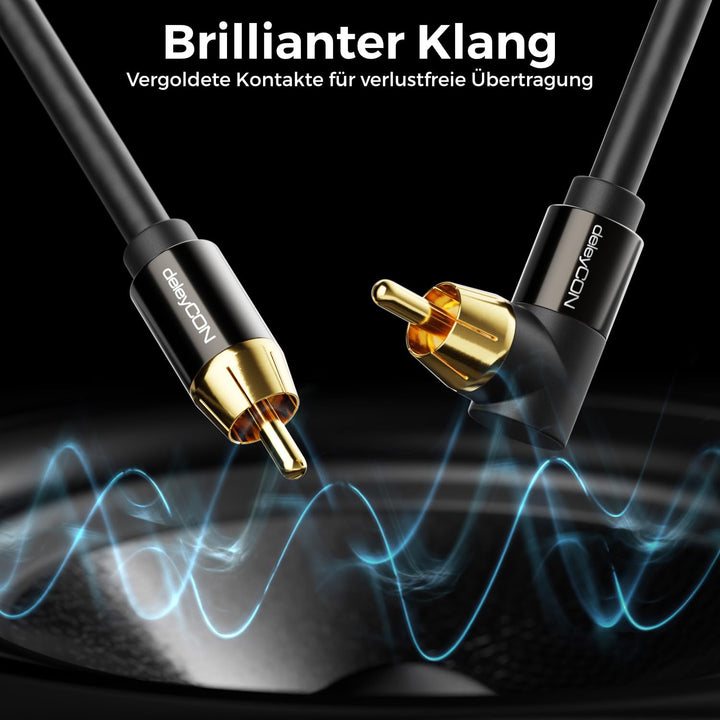deleyCON 7,5m Subwoofer Kabel Cinch RCA Koaxialkabel Winkelstecker | Nylon Kabel für Subwoofer, AV-R