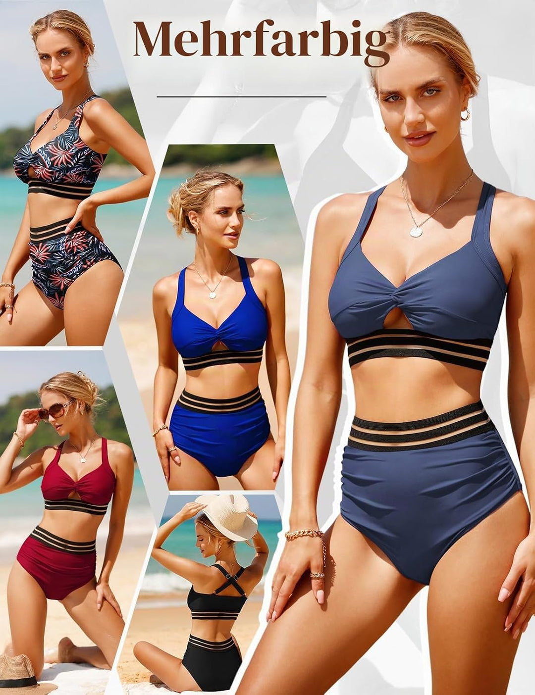 UMIPUBO Bikini Damen Bauchweg, High Waist Push Up Bikini Sets Zurück kreuzen Grosse Brüste Bademode