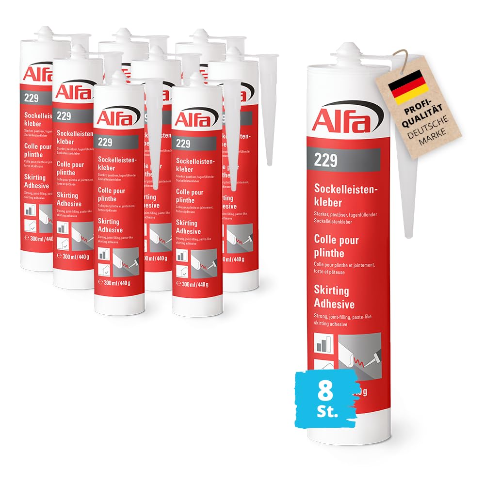 8x Alfa Sockelleistenkleber 300ml/440g weisser Montagekleber mit hoher Anfangshaftung zur Befestigun
