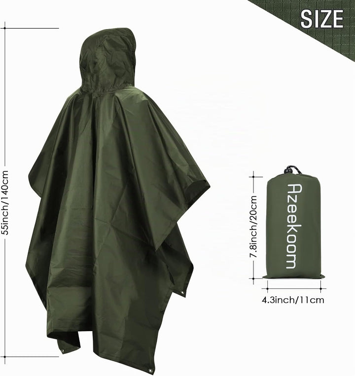 Azeekoom Regenjacke Regenponcho, Regenmantel Wasserdicht Unisex Camping Zelt Campingdecke 3 in 1 Mul