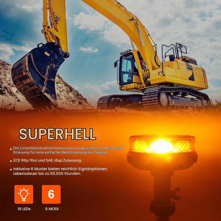 Qiping 12/24V LED Blitz Kennleuchte Orange Warnleuchte Amber Blitzlicht Gelb Strobe Light - ECE E9-g