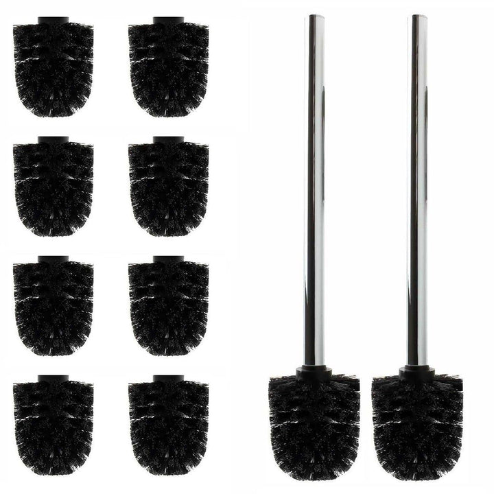 Daloual - 10 x Ersatz WC-Bürstenkopf Schwarz Ø ca. 8 cm + 2 x Edelstahl-Griff 26,5 cm - Toiletten-Bü