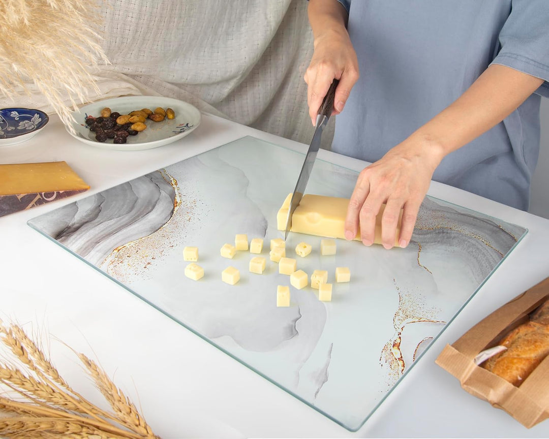 Glasschneidebrett 50×40cm – Hygienisches Schneidebrett aus gehärtetem Glas – Hitzebeständig, Kratzfe