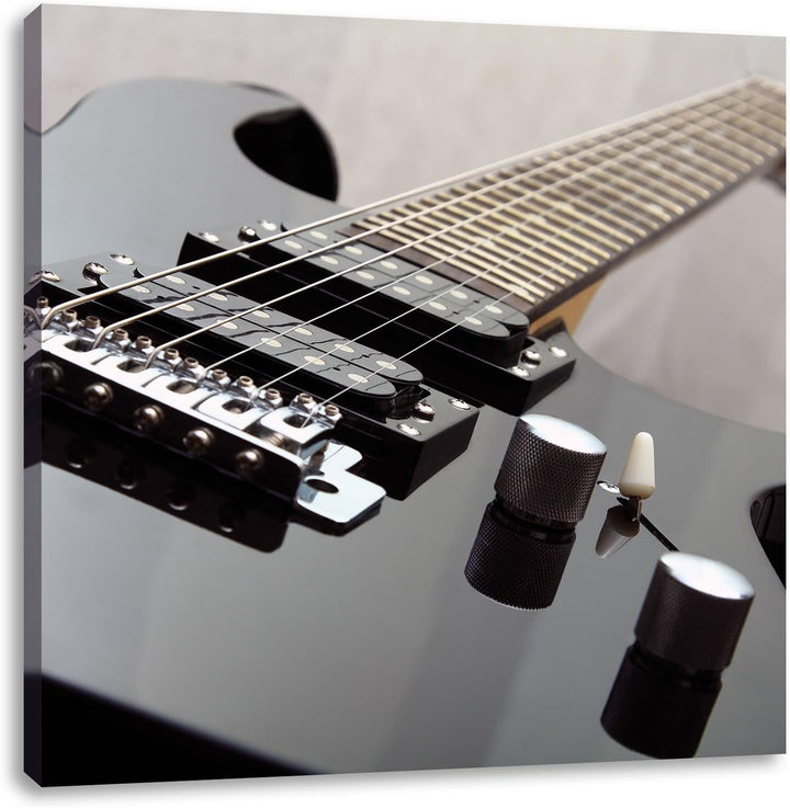 Pixxprint Black Guitar als Leinwandbild Quadratisch | Grösse: 70x70 | Wandbild| Kunstdruck | fertig