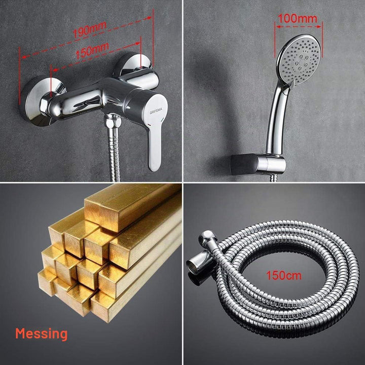 GRIFEMA PORTO-G12003 | Duscharmatur - Brausebatterie mit Brauseschlauch, Handbrause mit 5 Funktionen