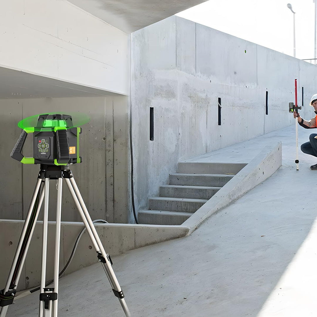 Huepar Elektrischer Grüne Drehbarer Lasernivellier + Lotpunkte, Selbstnivellierend Horizontal/Vertik
