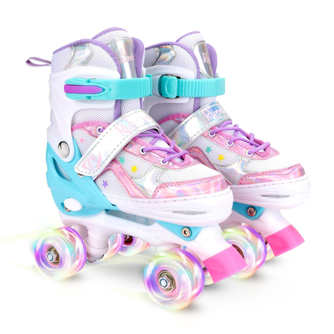 Runcinds 4 Grössen Verstellbare Kinder Rollschuhe für Mädchen, Jungen, Kleinkinder, mit leuchtenden