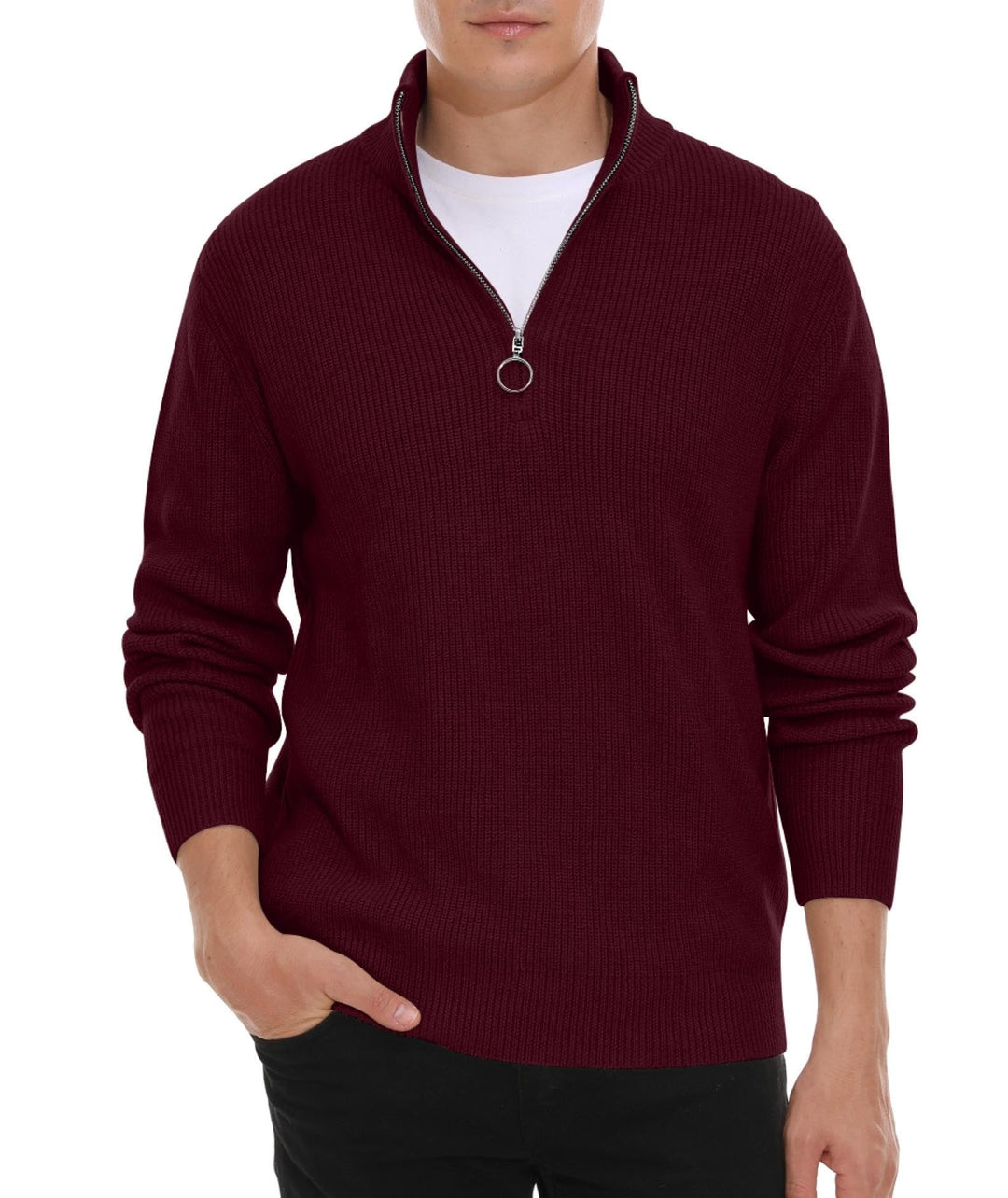 Hisir Pullover Herren Strickpullover 1/4 Zip Pulli Männer, Bequem Weich Warmer Winter Pullover für M