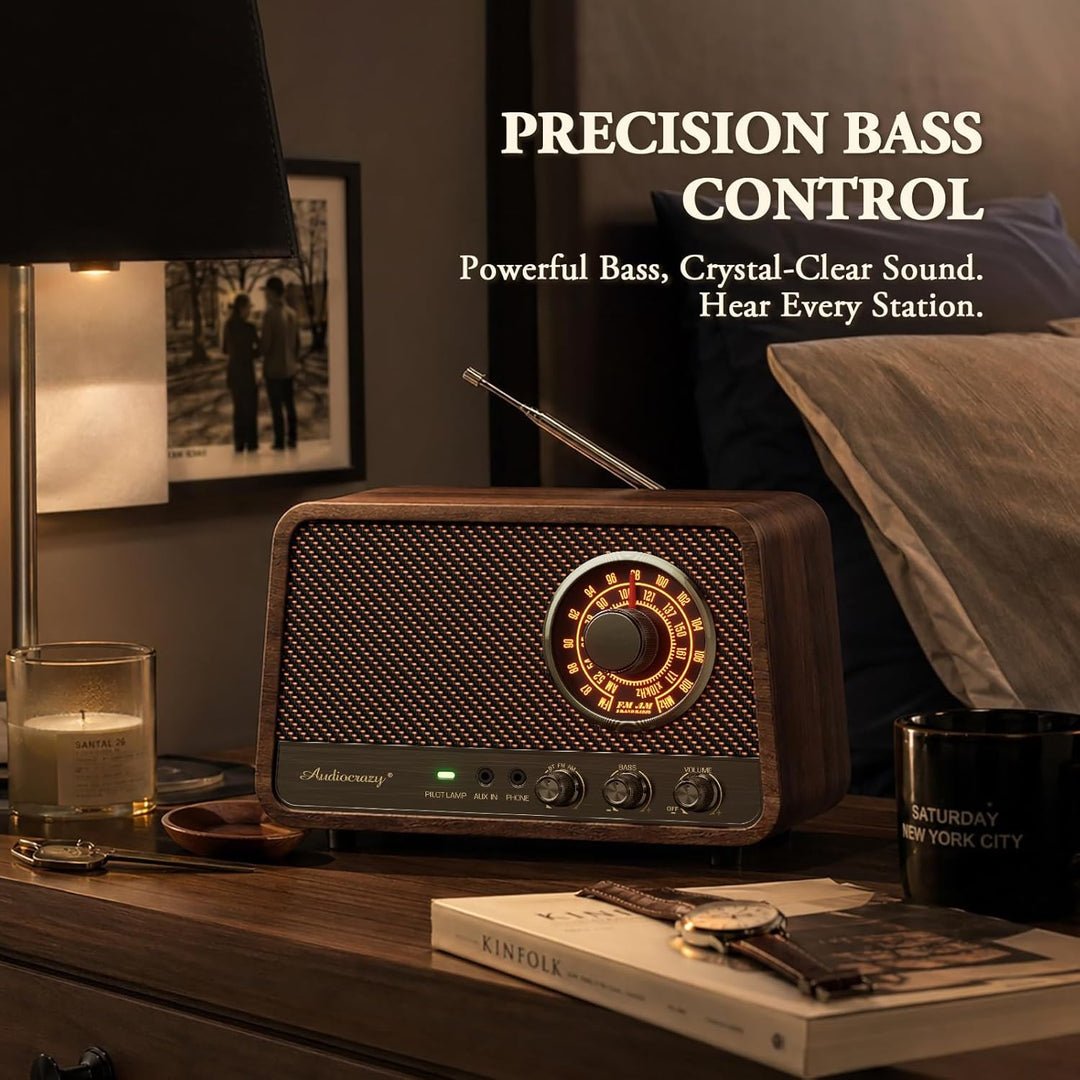 Retro-Tisch-FM-Radio mit Bluetooth-Lautsprecher, klassisches Holz-Finish, Wandstecker für Zuhause, B