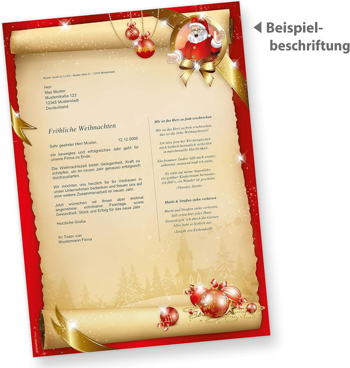 Briefpapier Weihnachten Set Santa Claus (250 Sets ohne Fenster) DIN A4 Weihnachtsbriefpapier mit Ums