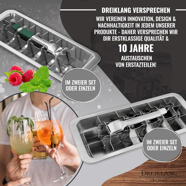 18/8 Edelstahl XXL Eiswürfelform Gross mit Hebeleinsatz für müheloses Entnehmen I Poliert I Lebensmi