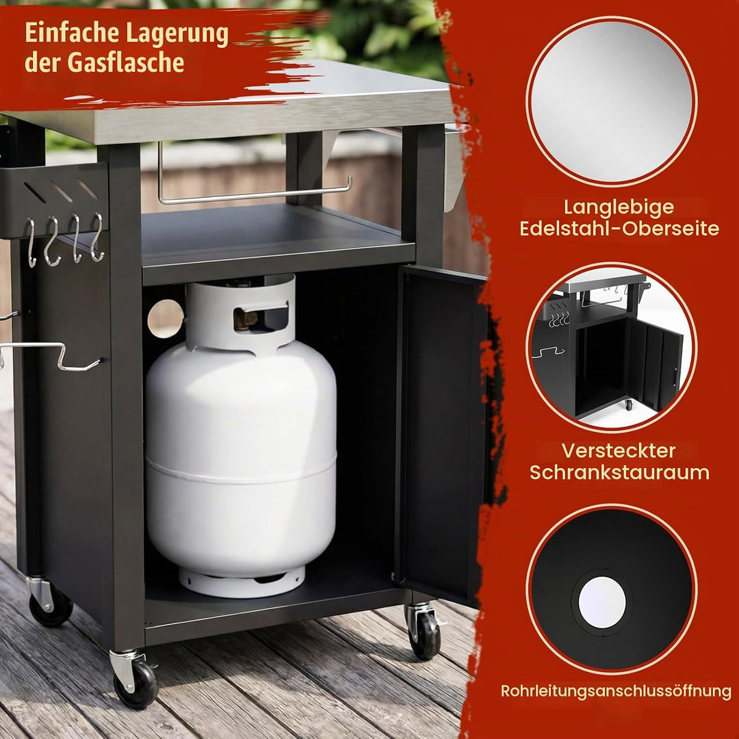 Denmay Grilltischwagen Outdoor Küchenwagen, Tragbarer Grillwagen für Onni Pizzaöfen, Grillständer fü