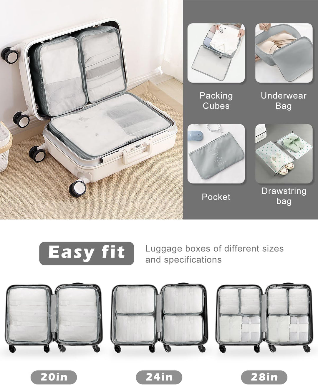 Koffer Organizer Set 18-teilig, Wasserdicht Packing Cubes, Multifunktionale Travel Packwürfel, Koffe