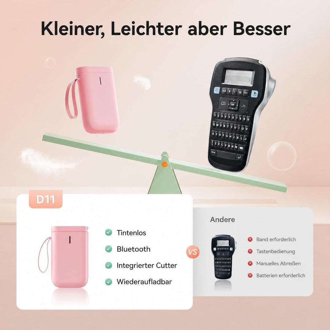 NIIMBOT D11 Etikettendrucker Tragbarer Aufkleberdrucker, Wireless-Technologie und 1 Rolle Starter-Et