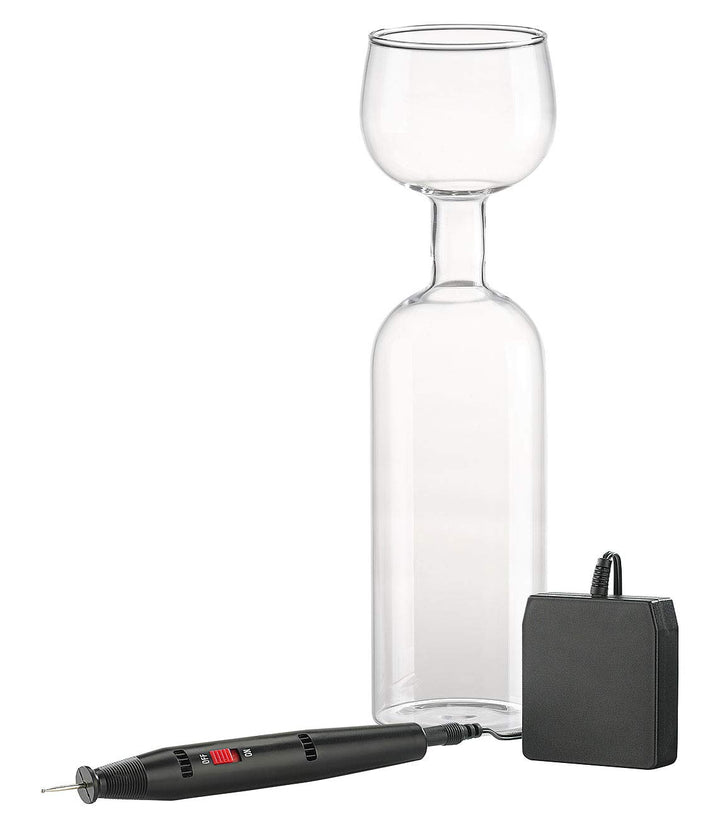 Rosenstein & Söhne Rotweinflasche: Gravur-Set aus Gravurstift mit Diamantspitze und 2in1-Weinflasche