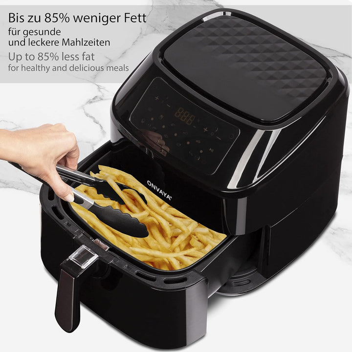 ONVAYA® Heissluftfritteuse | Airfryer XXL | Fritteuse ohne Öl & Fett | für 5-6 Personen | mit LED-Di