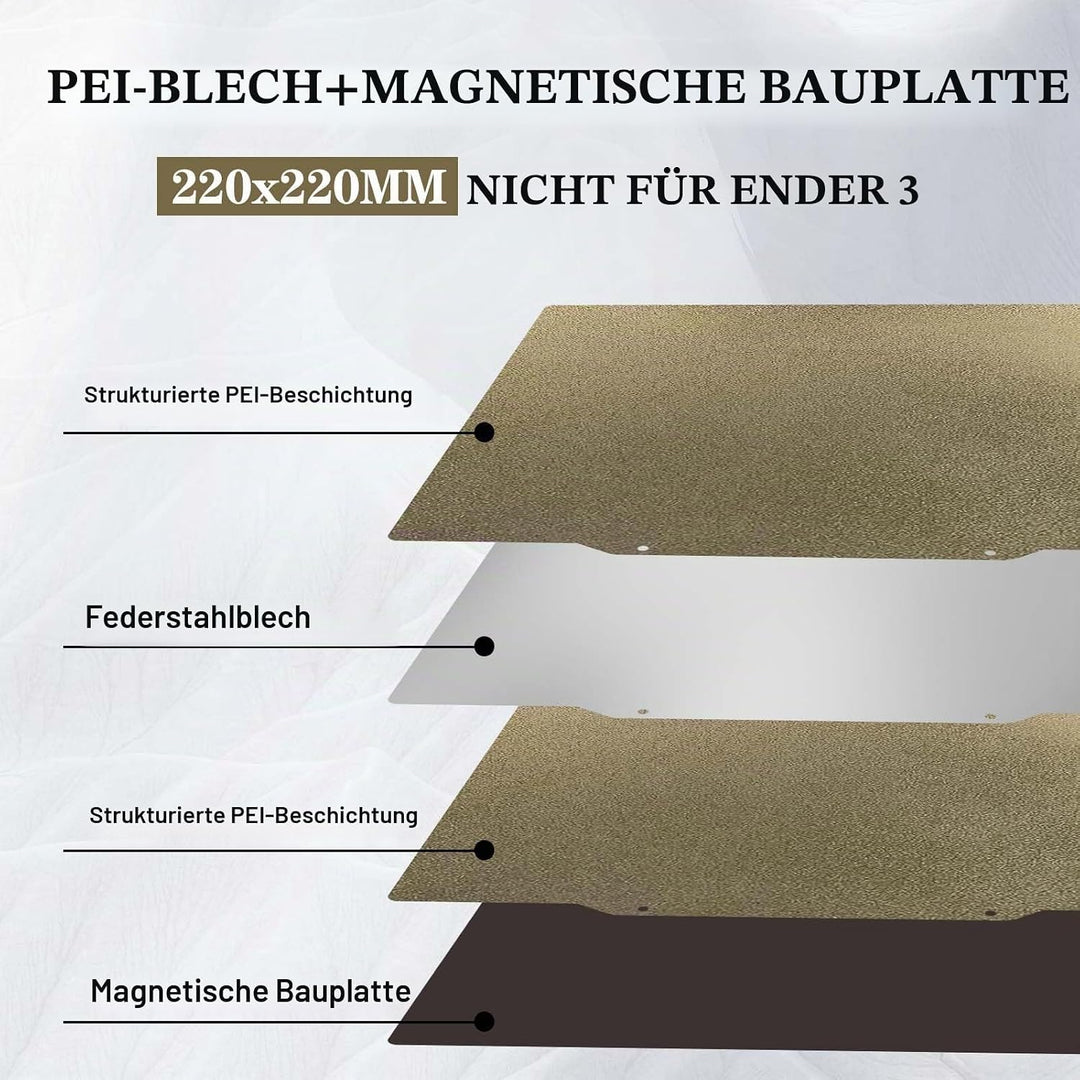 IdeaFormer PEI Pressure Plate PEI Druckplatte 220 x 220 mm, Double-Sided Textured Magnetische PEI Pl