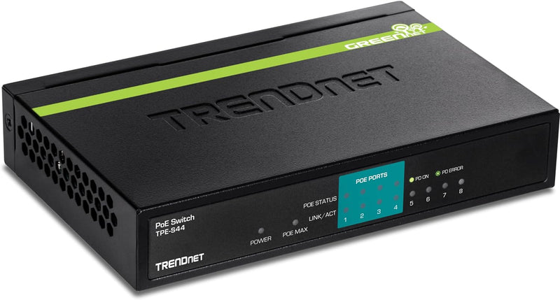 TRENDnet TPE-S44 8-Port 10/100Mbps PoE Switch, 4 x 10/100, 4 x 10/100 PoE, 802.3af, 30 W PoE Leistun