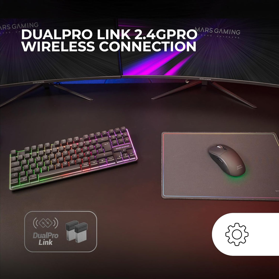 Mars Gaming MCPWTKL, Kabelloses Gaming-Combo, DualPro Link 2.4GPRO-Technologie, TKL FRGB Rainbow Tas
