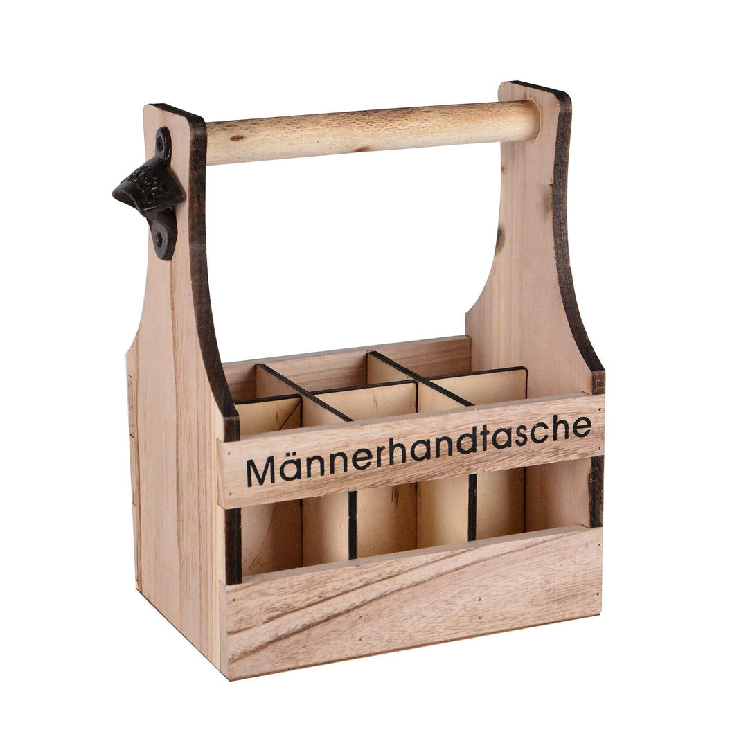 UNUS Home Männerhandtasche Bier, Flaschenträger aus Holz für 6 Flaschen, Bierträger mit Flaschenöffn