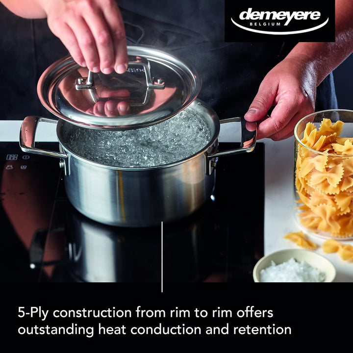 Demeyere Essential 5 Hochwertiger Kochtopf fuer Induktion und alle anderen Herdarten, Topf mit Decke