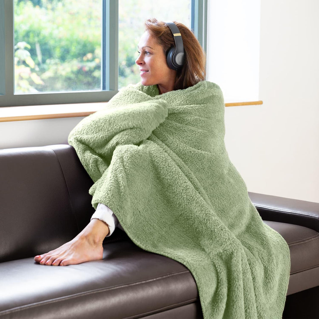Snug Rug Sage-Grüne Decke aus Sherpa-Fleece, flauschig, luxuriös, für Sofadecken, warme Winterdecke,