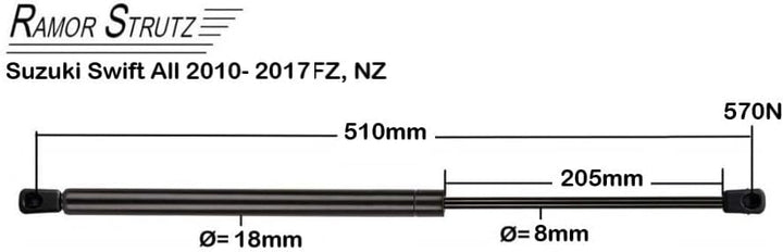 2x Gasfeder Dämpfer Heckklappe Kompatibel mit Suzuki Swift IV 2010-2017 FZ, NZ. Gasdruckfeder Heckkl