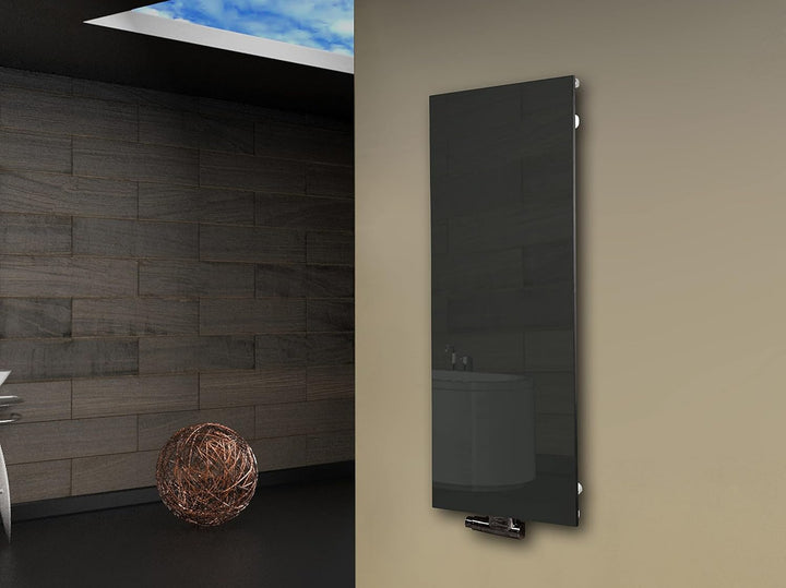 Badheizkörper mit Glas Design Montevideo 2 Glasfront 120x47cm 799 Watt anthrazit moonstone SZAGATO H