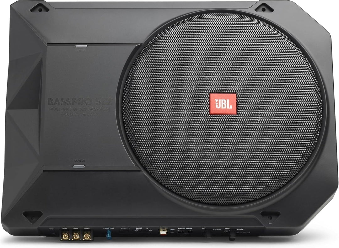 JBL BassPro SL2 Aktiv Subwoofer Auto Set - Aktiver Car hifi Untersitz Bassbox Gehäuse mit Bassreflex