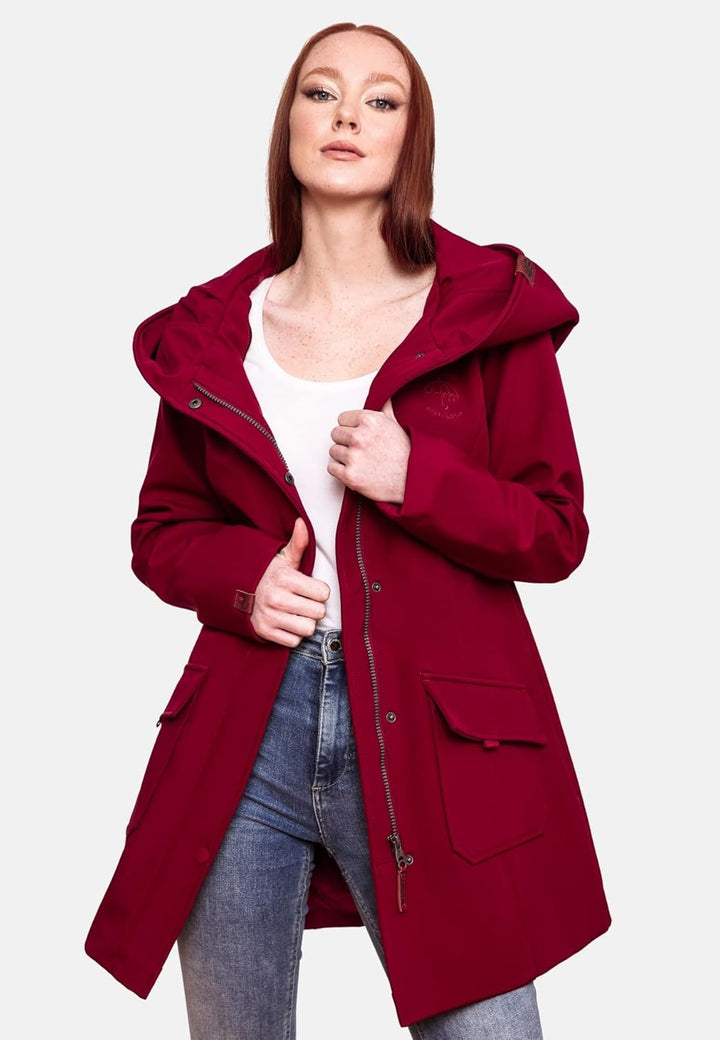 MARIKOO Damen Softshell Jacke Winterjacke wasserabweisend Outdoor lang B856 XS Bordeaux, XS Bordeaux