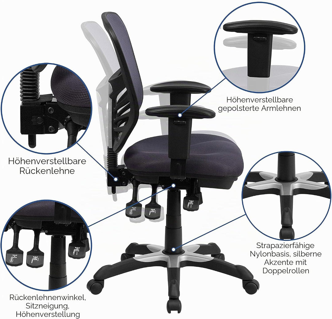 Flash Furniture Bürostuhl mit mittelhoher Rückenlehne – Ergonomischer Schreibtischstuhl mit verstell